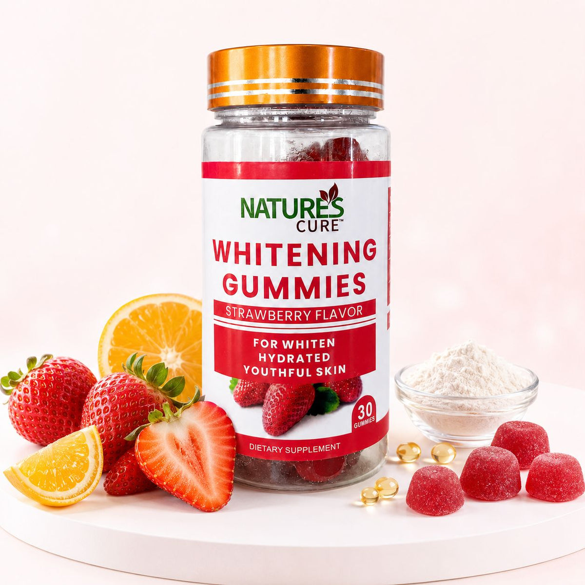 Nature’s Cure Whitening Gummies – Strawberry Flavor,