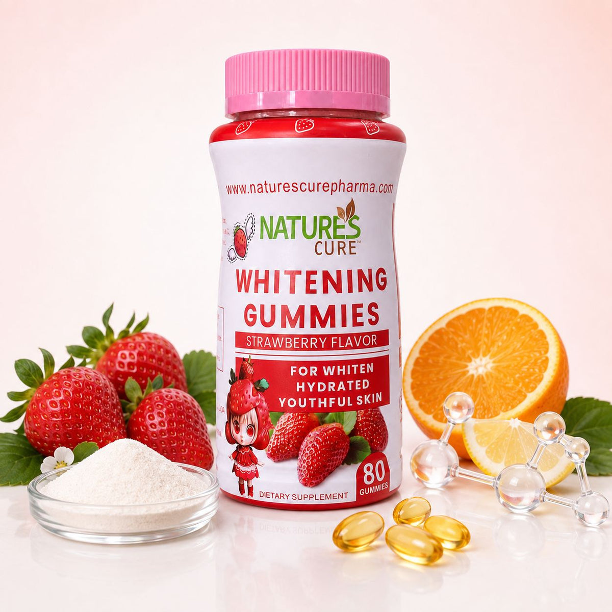 Nature’s Cure Whitening Gummies – Strawberry Flavo