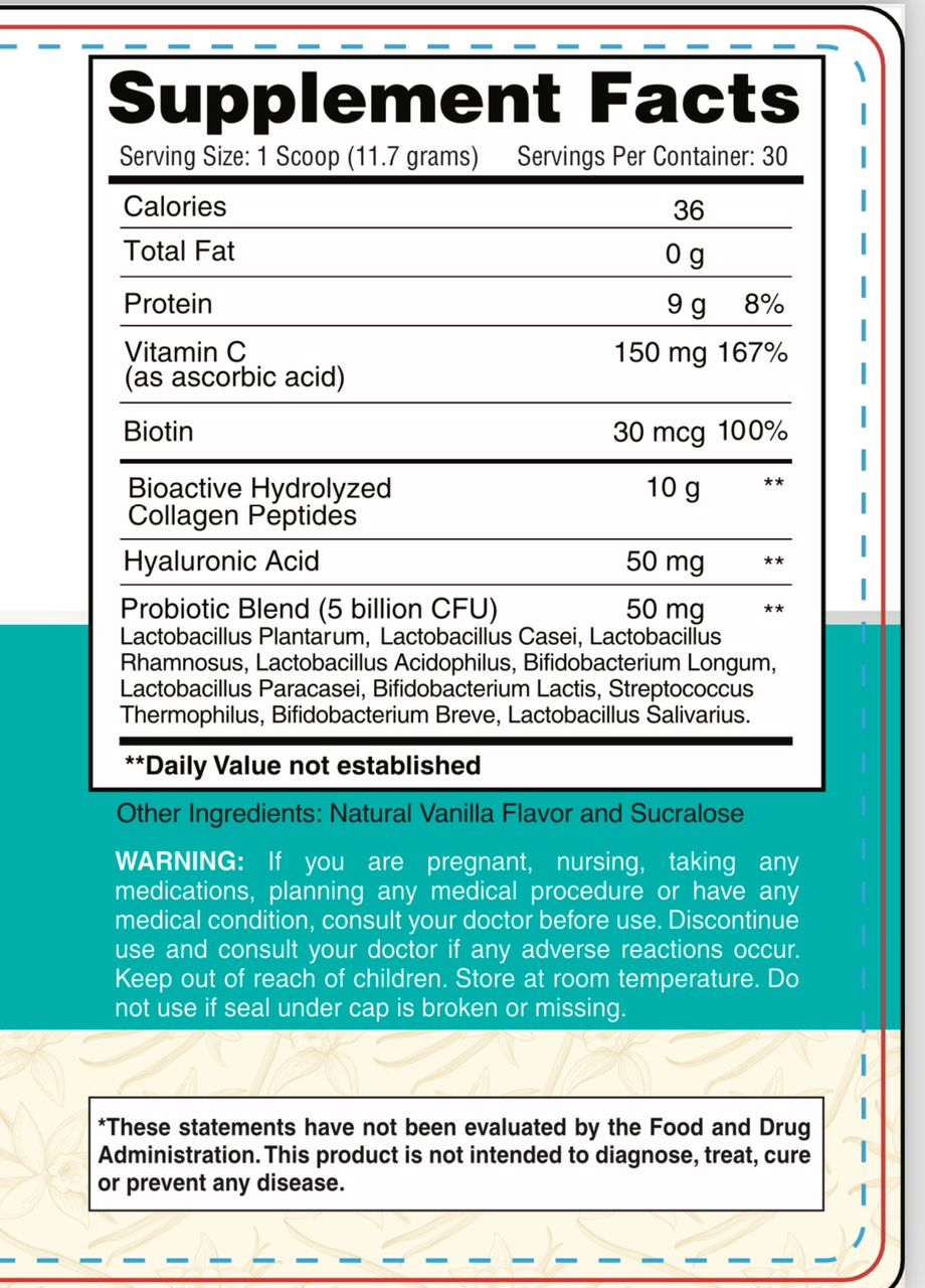 Earth’s Creation Collagen with Probiotic – Vanilla | Nourish + Glow, 10g Collagen per Serving